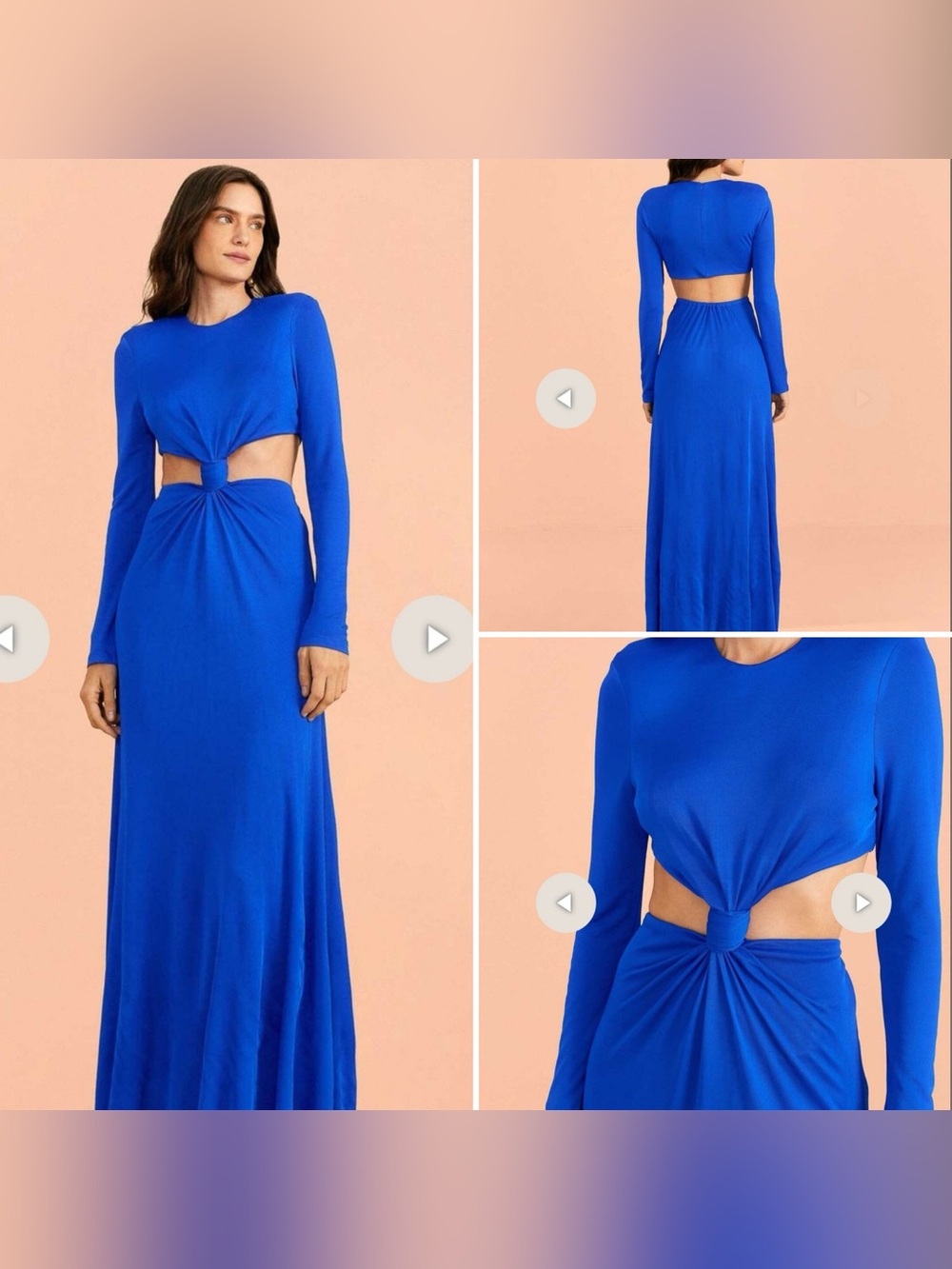 FARM Rio Electric Blue Long-Sleeve Cutout Maxi Dress